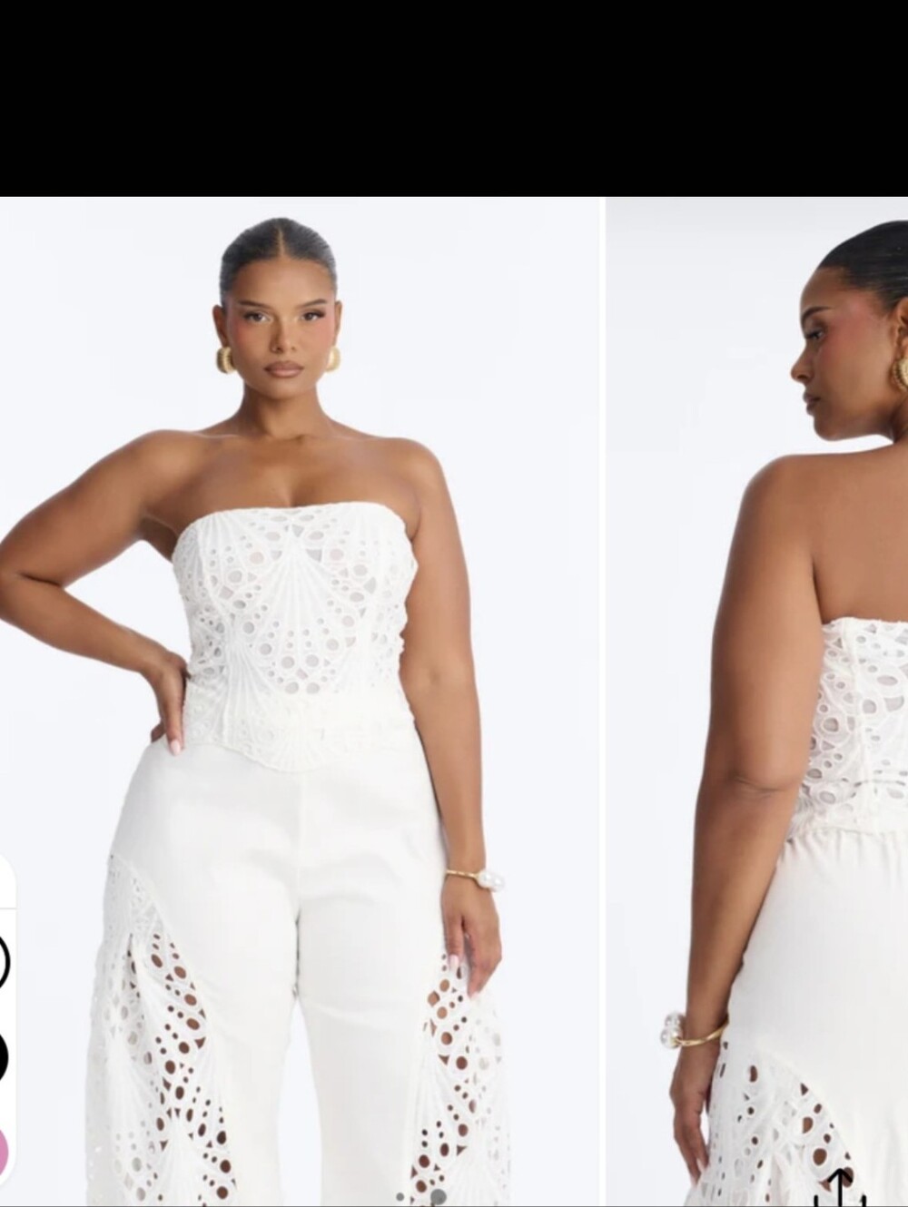 Fashion Nova Strapless White Eyelet Wide-Leg Jumpsuit